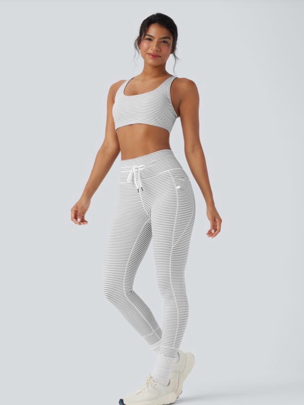 Halara High Waisted Drawstring Striped Yoga Leggings with Pockets NWT